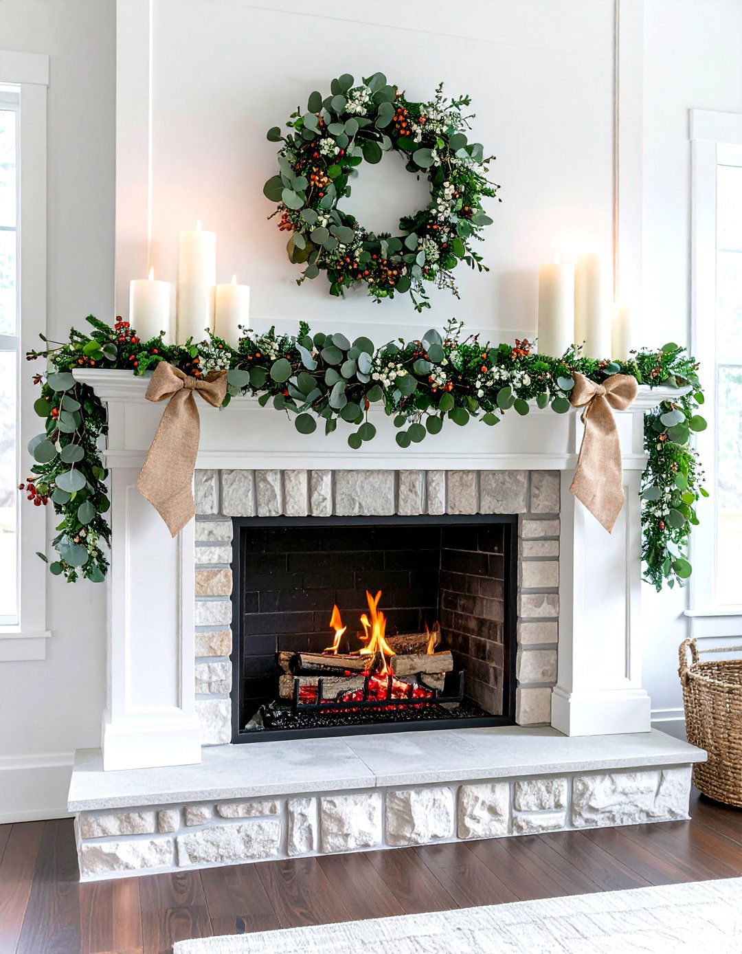 Eucalyptus Silver Dollar Mantel Garland - 20 Mantel Garland Ideas