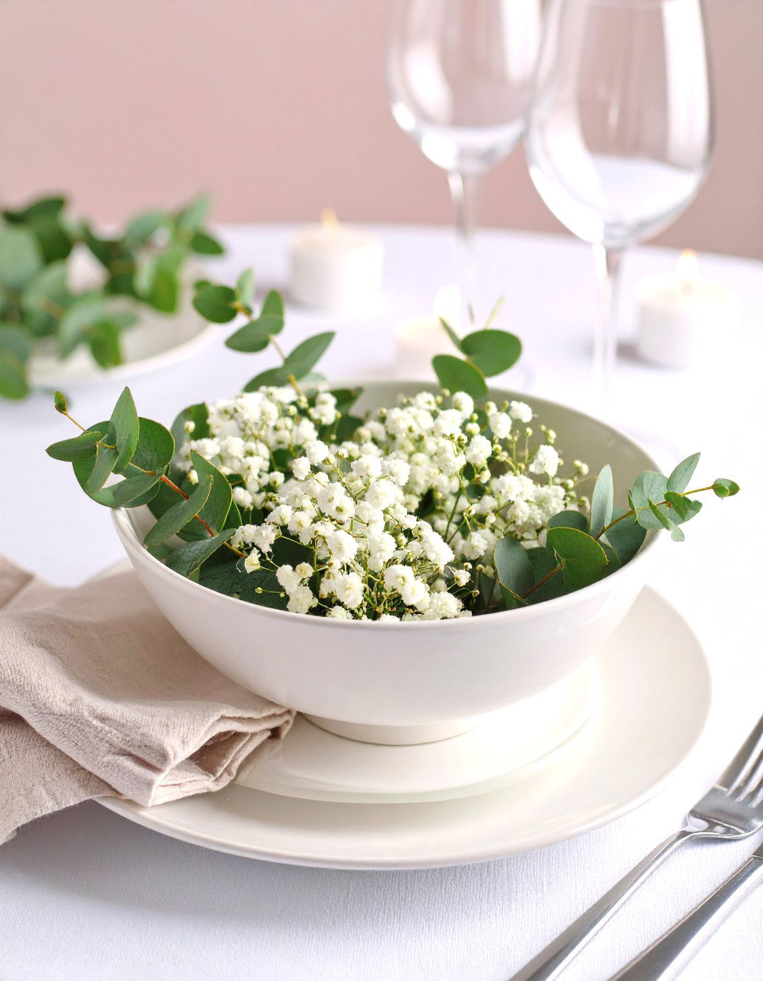 Eucalyptus and Babys Breath Cloud Centerpieces - 20 Eucalyptus Wedding Centerpieces