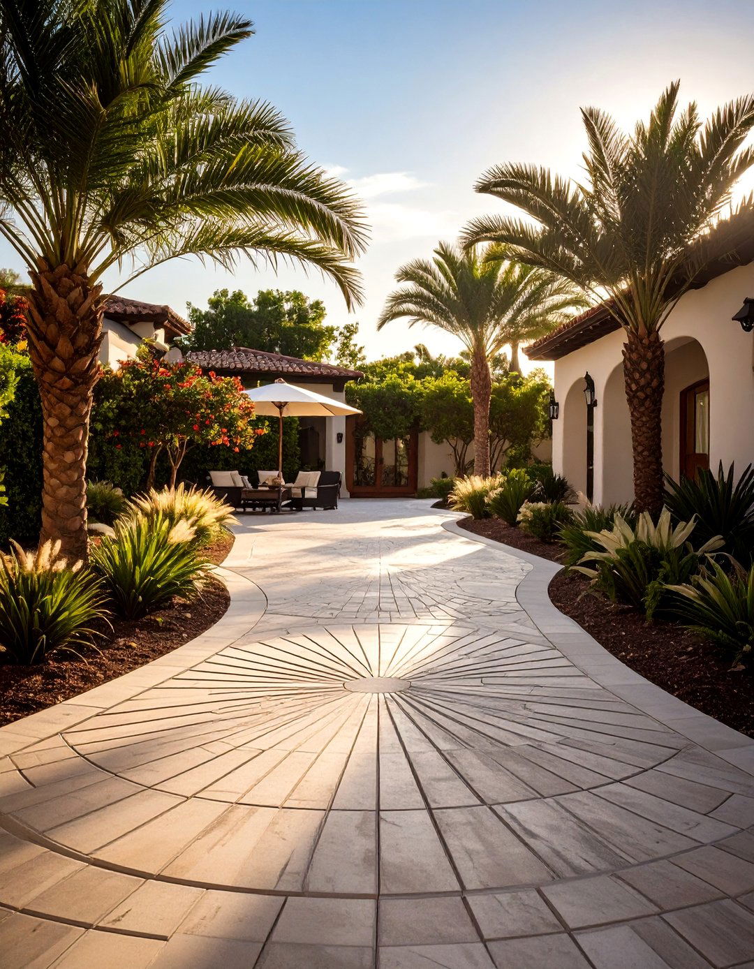 Euro Fan Pattern Concrete Driveway - 20 Concrete Driveway Ideas