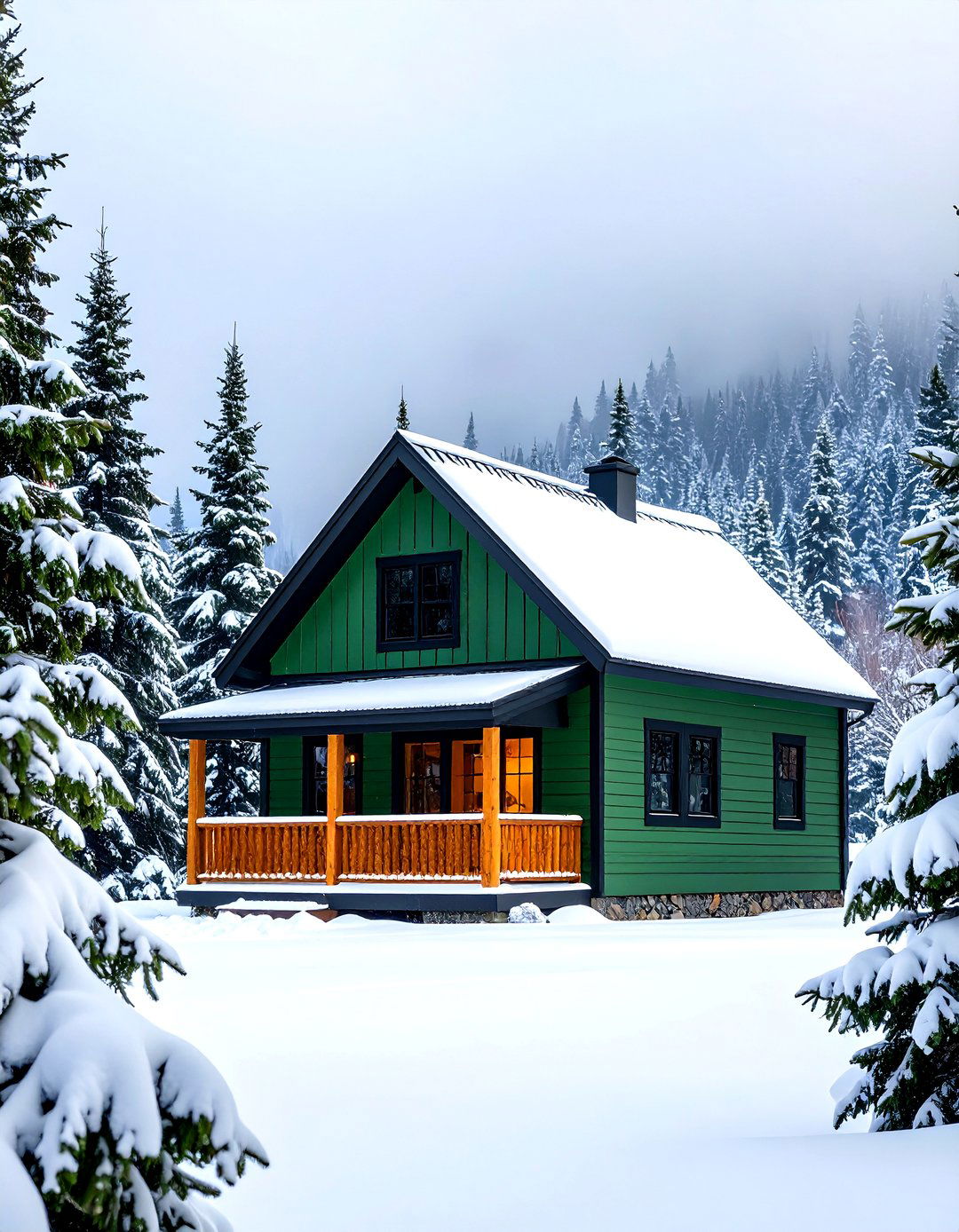 Evergreen Cabin With Matte Black Metal Roof - 20 Green House Exterior With Black Trim
