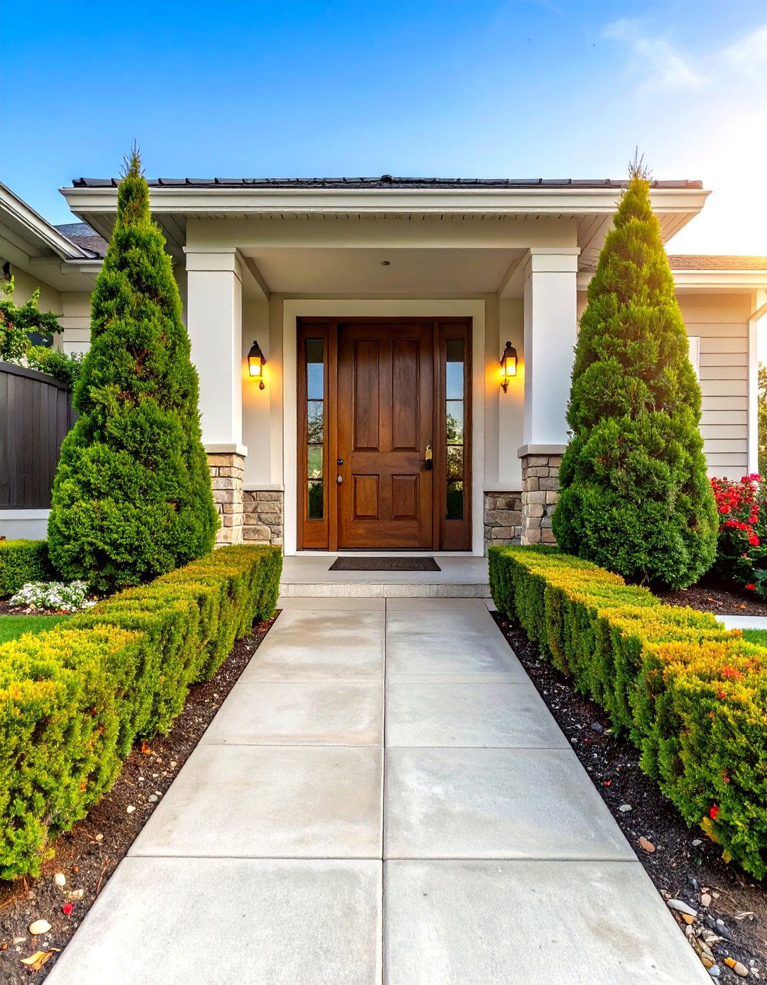 Evergreen Frames for the Driveway Entrance - 20 Driveway Landscape Ideas