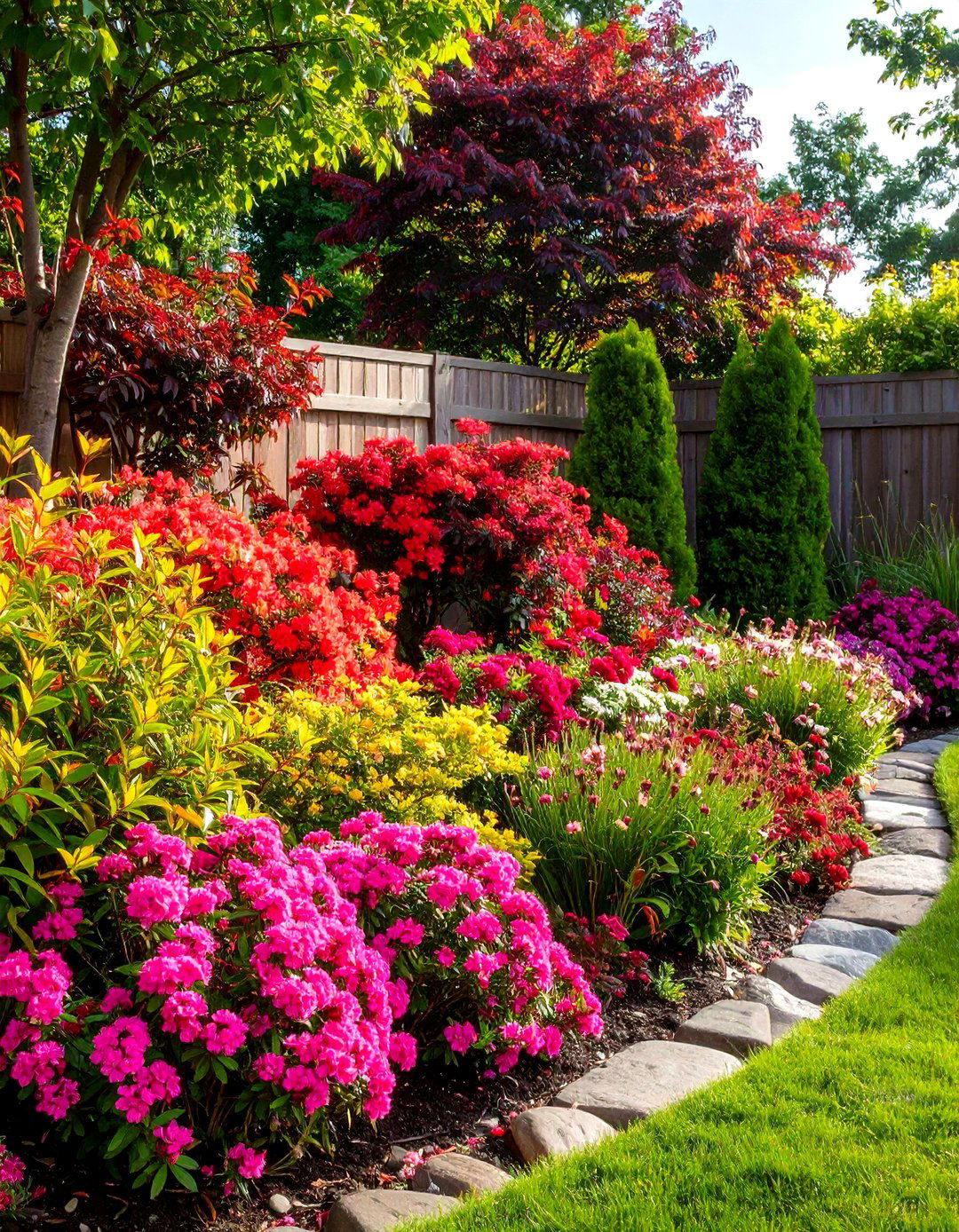 Evergreen Structure Flower Bed with Dwarf Shrubs - 20 Front Yard Texas Flower Bed Ideas