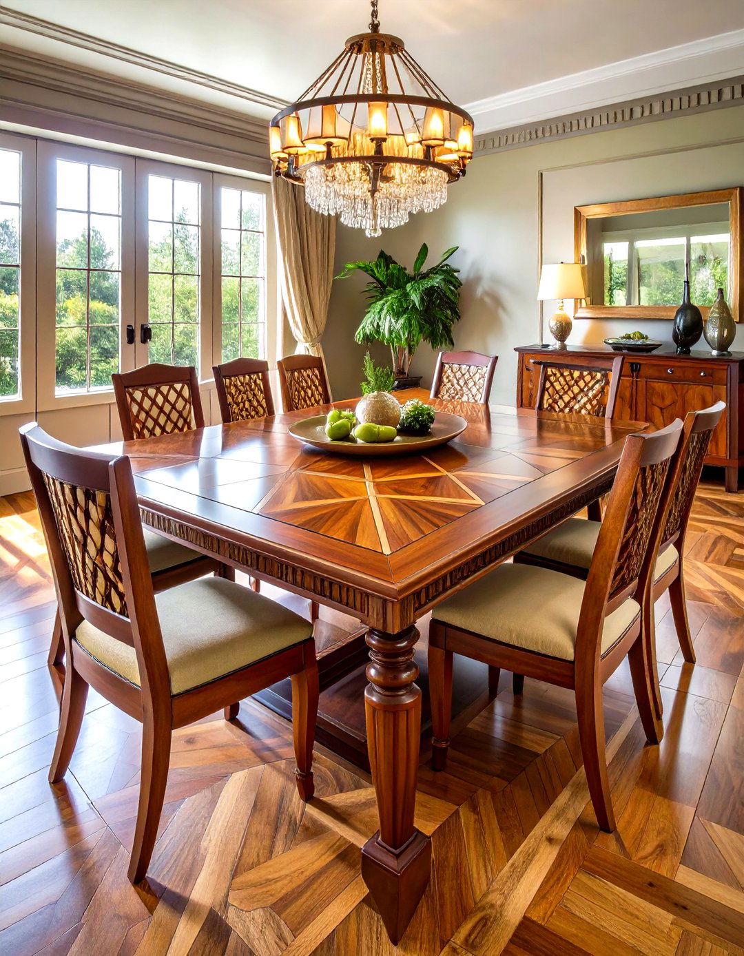 Exotic Wood Inlay Adds Depth - 25 Art Deco Dining Room Ideas
