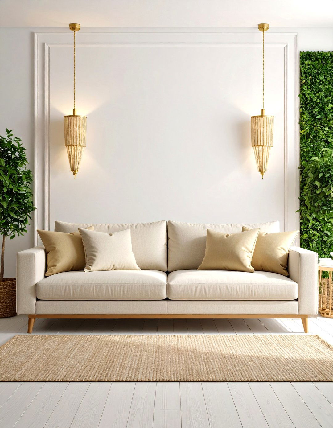 Experiment With Accent Walls in Cream Grasscloth - 20 Cream and Gold Living Room Ideas
