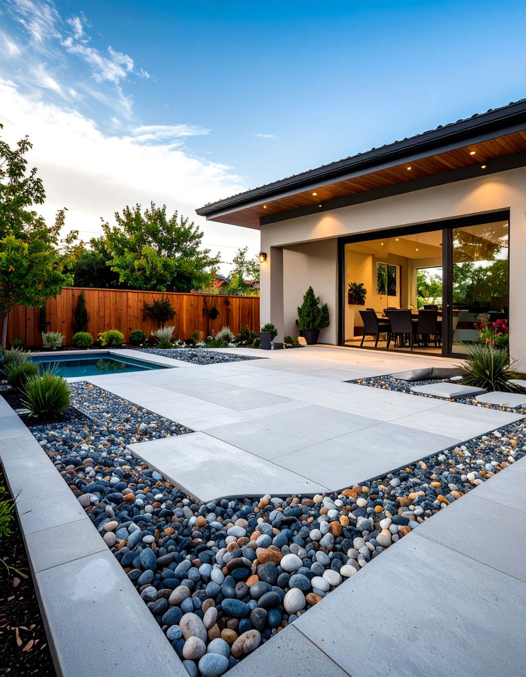 Exposed Aggregate Concrete Deck with Decorative Pebbles - 20 Concrete Deck Ideas