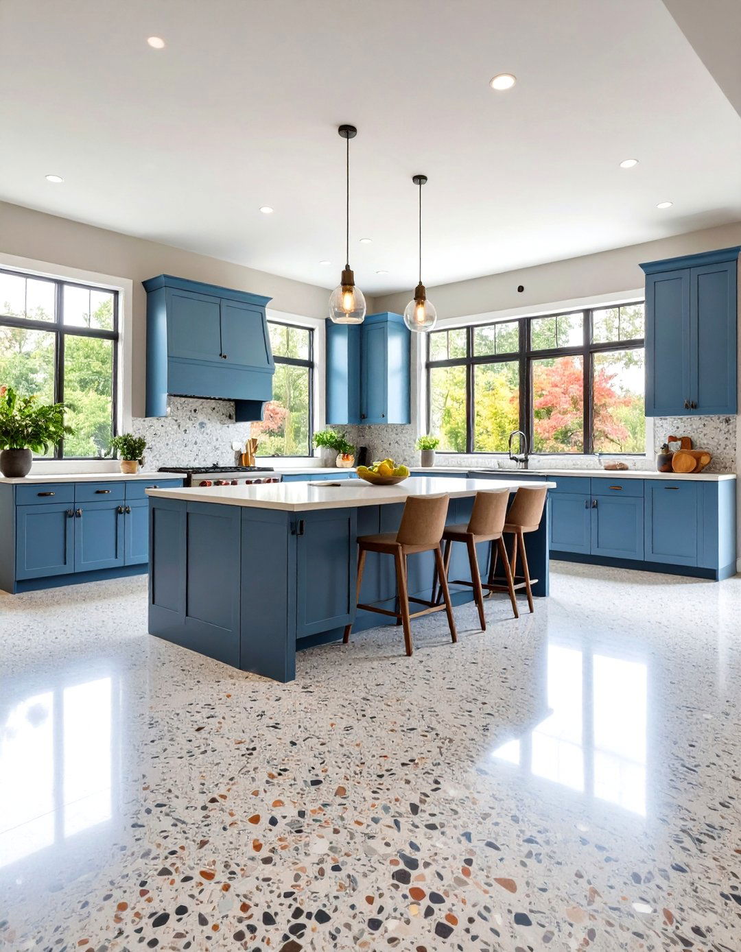 Exposed Aggregate Concrete Floor Kitchen with Textural Interest - 20 Concrete Floor Kitchen Ideas