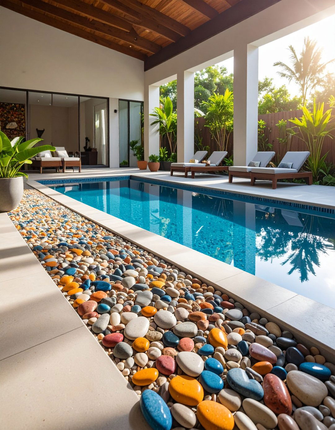 Exposed Aggregate Concrete Floors with Decorative Stones - 20 Concrete Floor Design Ideas