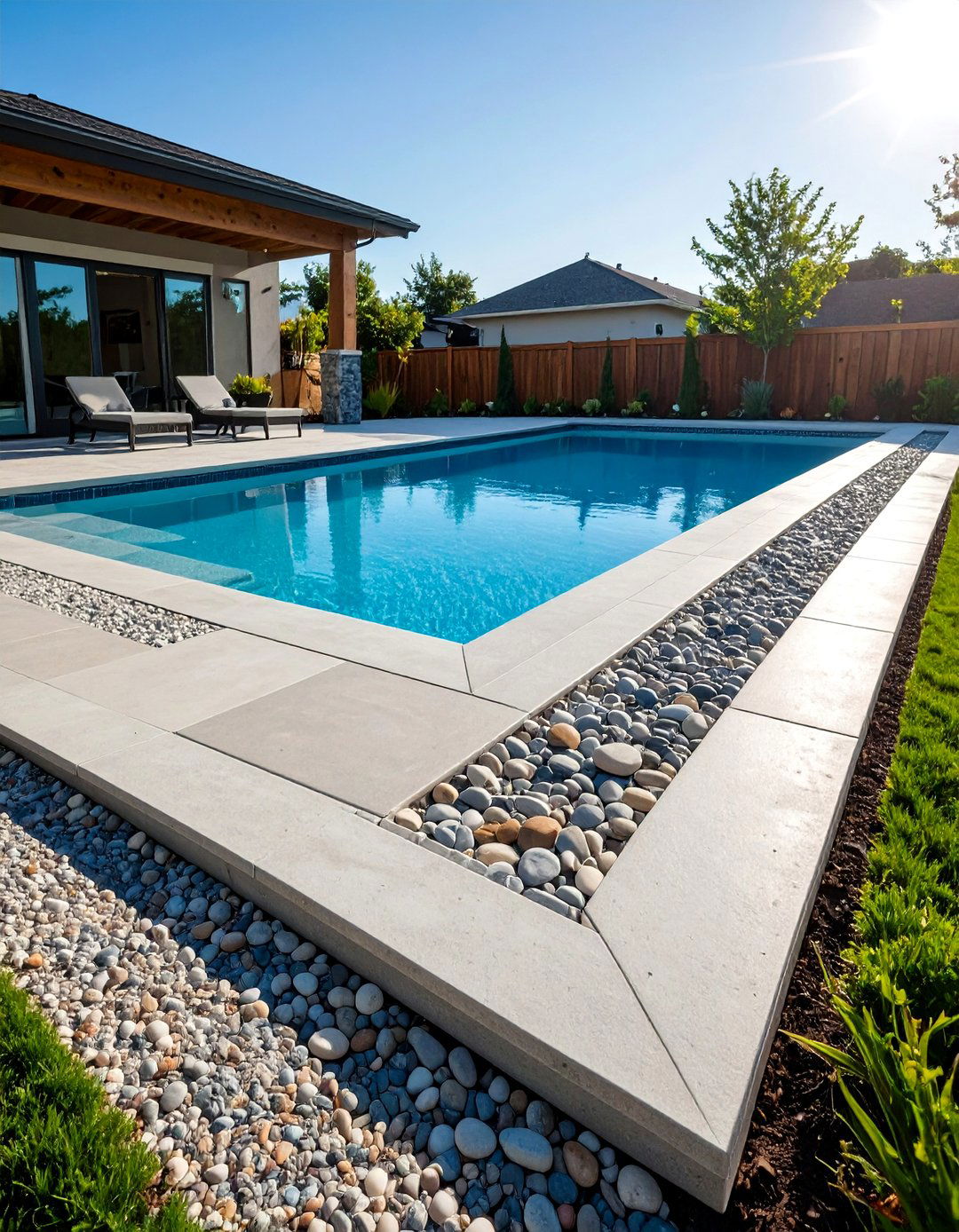 Exposed Aggregate Concrete Pool Deck with Natural Pebbles - 20 Concrete Pool Deck Ideas