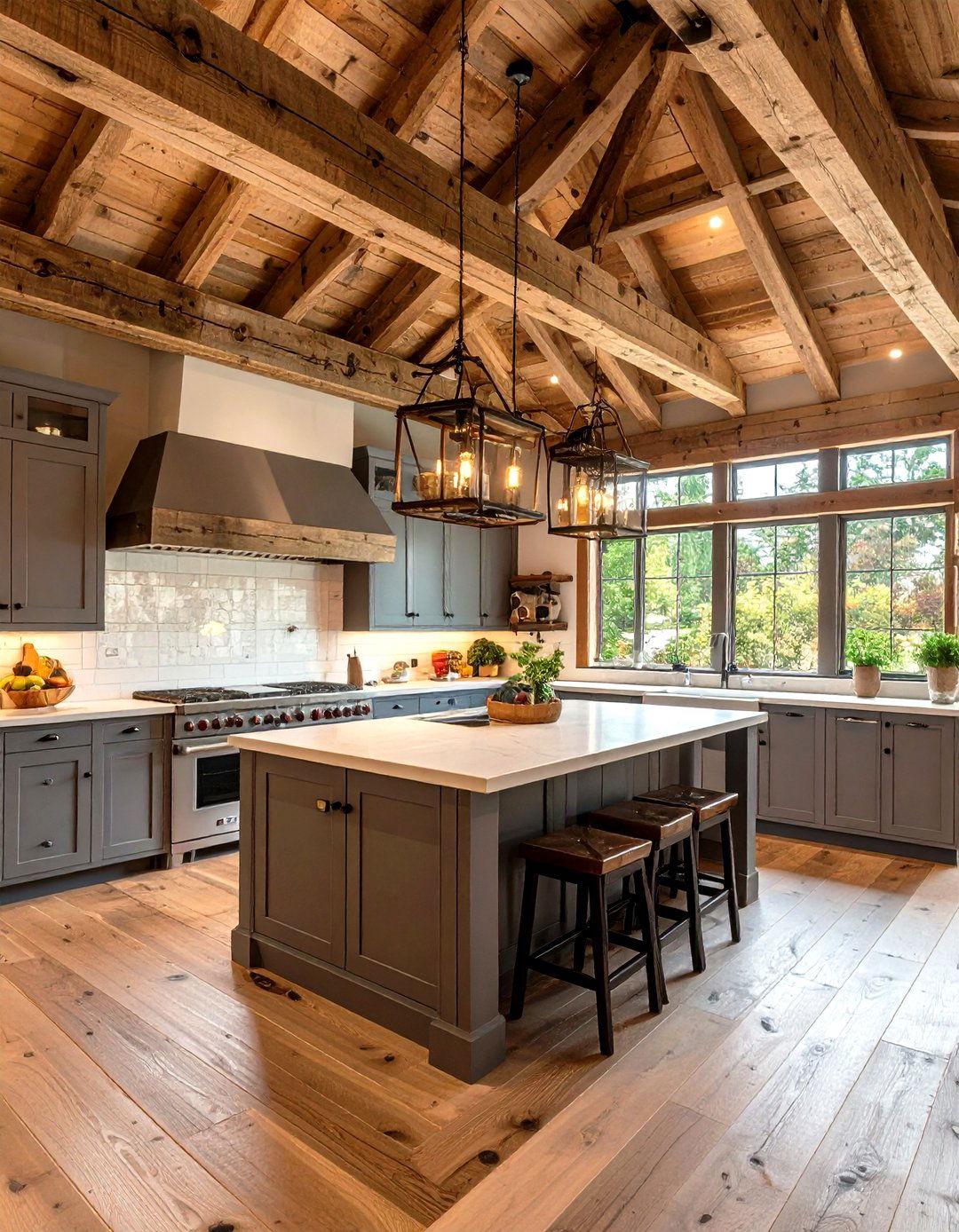 Exposed Beam Ceilings with Gray Farmhouse Cabinets - 20 Farmhouse Kitchen With Gray Cabinets Ideas