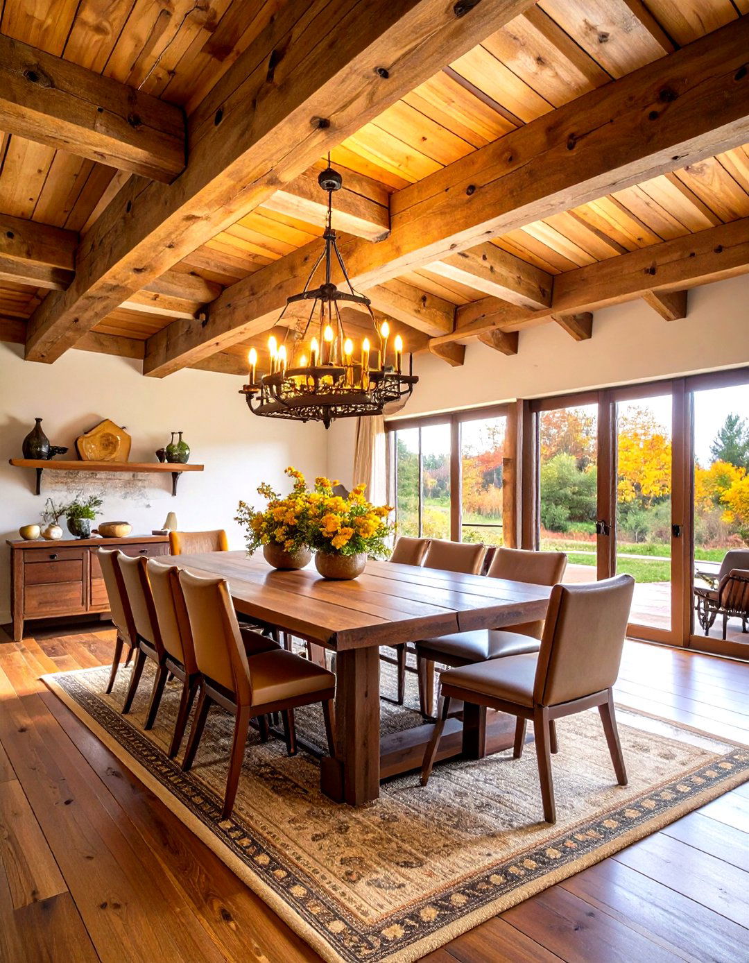Exposed Beam Dining Room Ceiling Brings Rustic Warmth - 20 Dining Room Ceiling Ideas