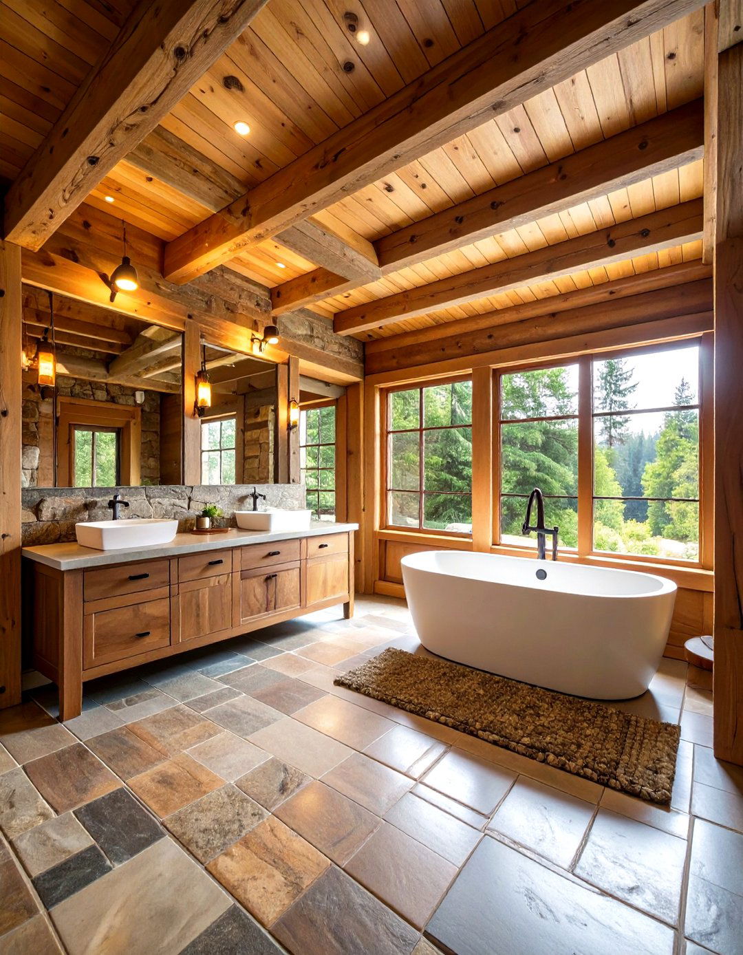 Exposed Beam Log Cabin Bathroom - 20 Log Cabin Bathroom Ideas