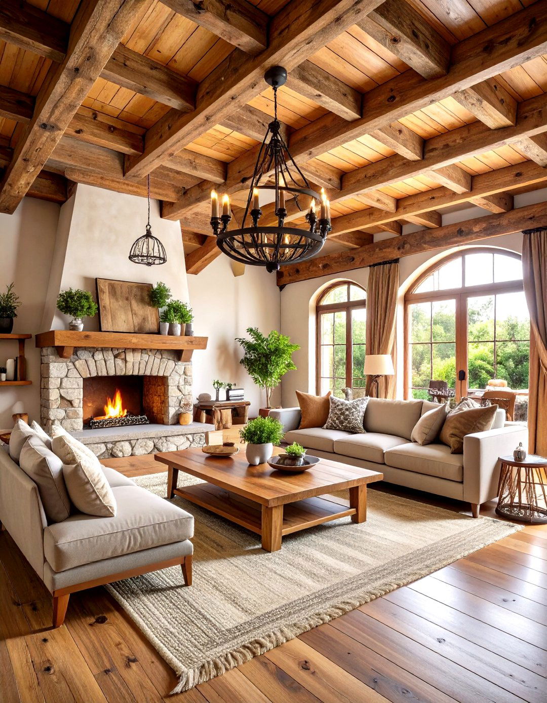 Exposed Beam Mediterranean Living Room with Rustic Ceiling Character - 20 Mediterranean Living Room Ideas
