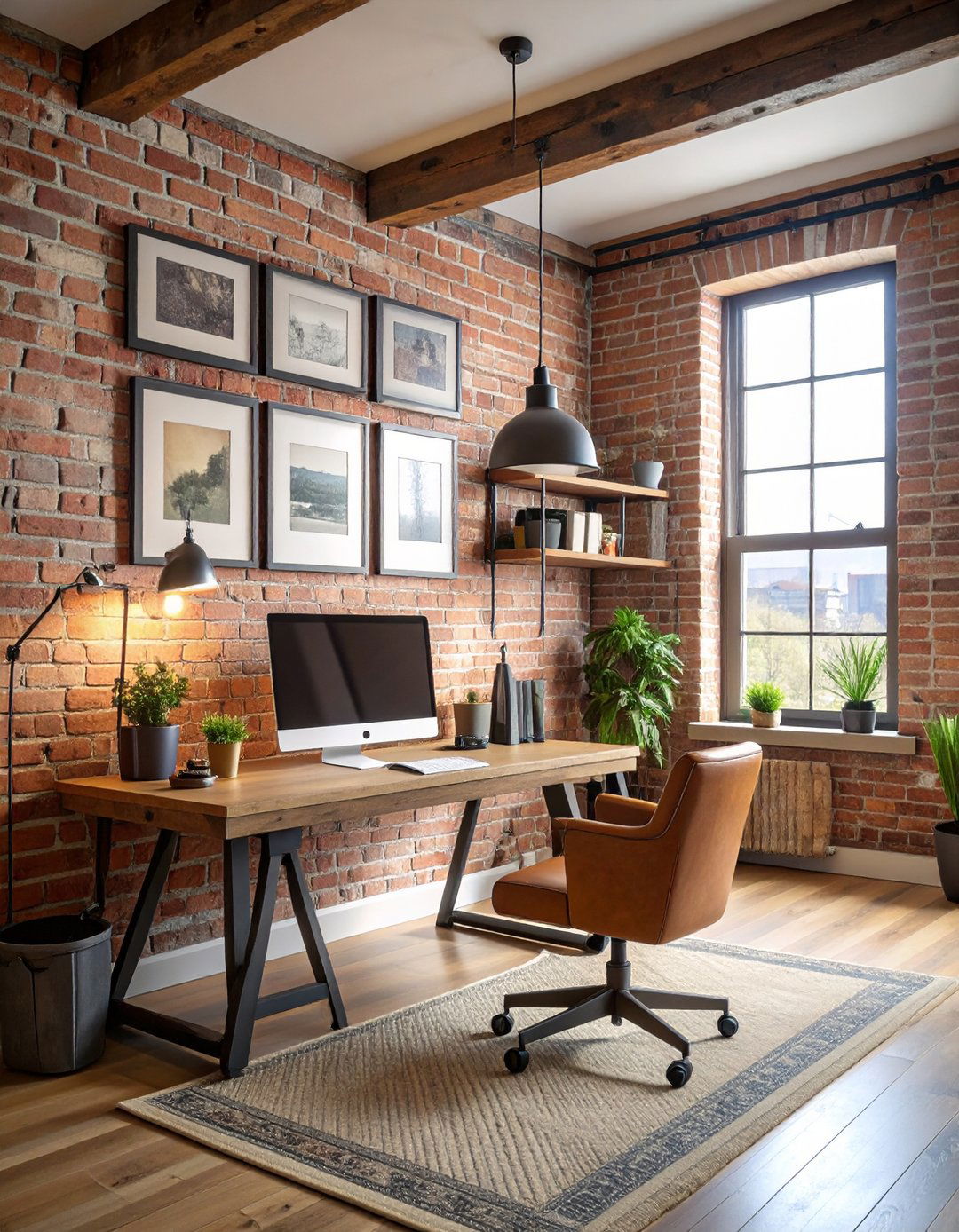 Exposed Brick Wall for Textured Depth - 20 Rustic Home Office Ideas