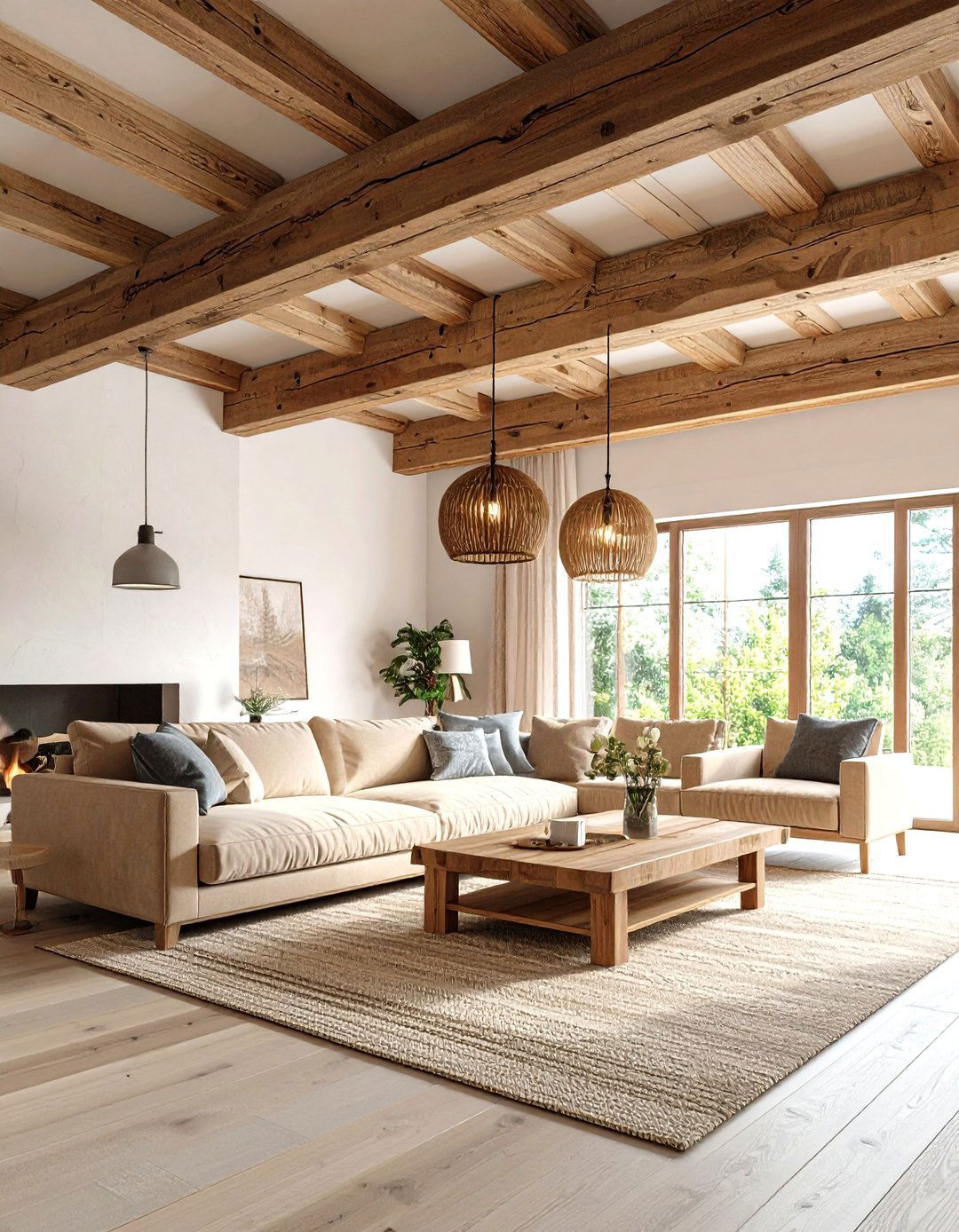 Exposed Wood Beam Ceiling in a Home Office - 20 Rustic Home Office Ideas