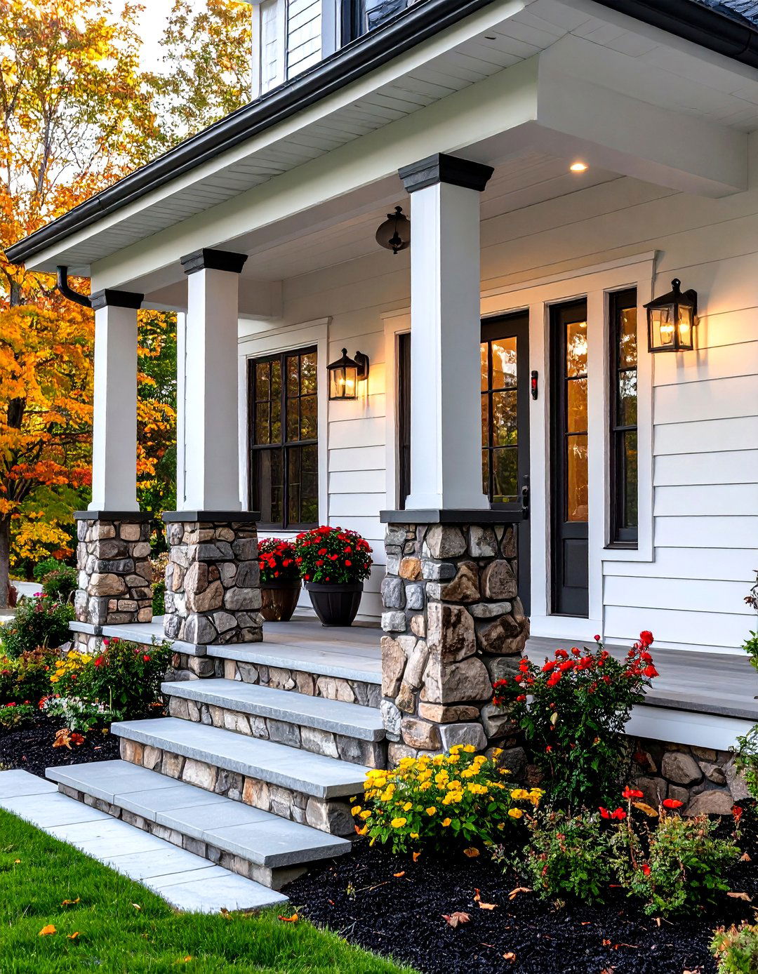 Exposed Wood Beams and Columns Highlight Farmhouse Porch Craftsmanship - 20 Farmhouse Porch Ideas