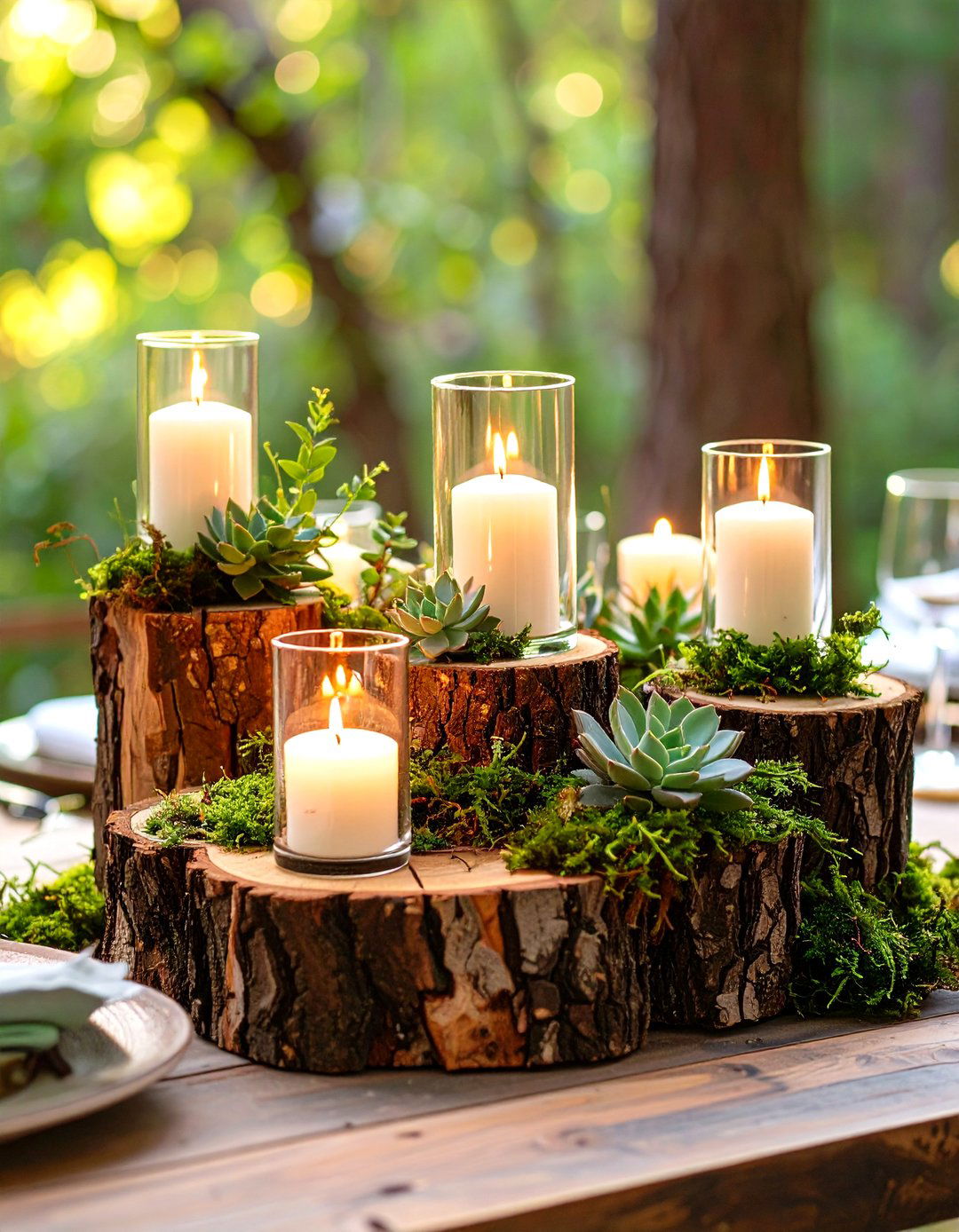 Exposed Wood Wedding Centerpiece with Natural Textures - 20 Wedding Centerpiece Ideas