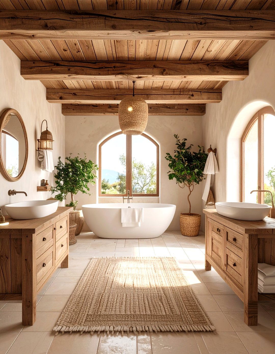 Exposed Wooden Beam Ceilings - 20 Spanish Style Bathroom Ideas
