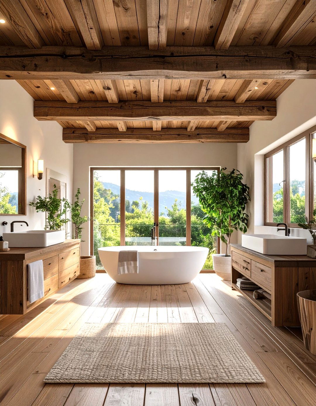 Exposed Wooden Ceiling Beams - 20 Tuscan Bathroom Ideas