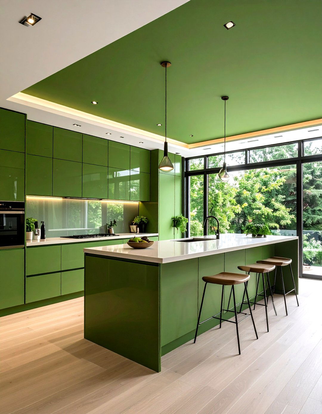Extend Forest Green to the Ceiling for Cozy Drama - 20 Forest Green Kitchen Ideas