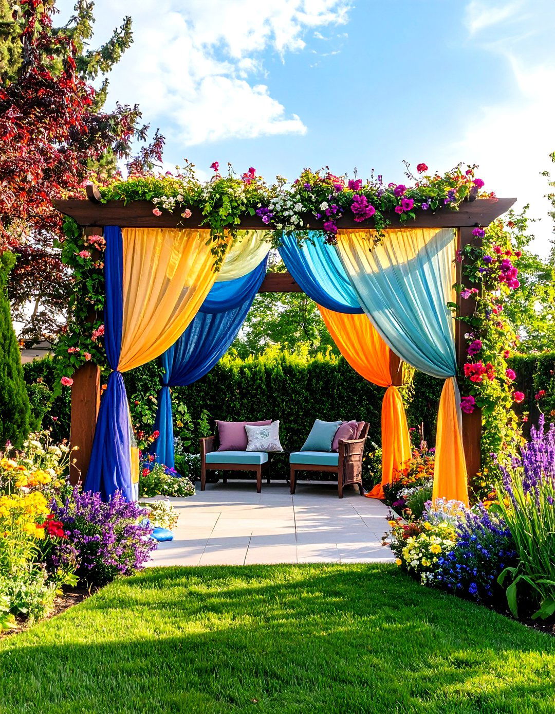 Fabric Draped Garden Arch for Seasonal Flair - 20 Garden Arch Ideas