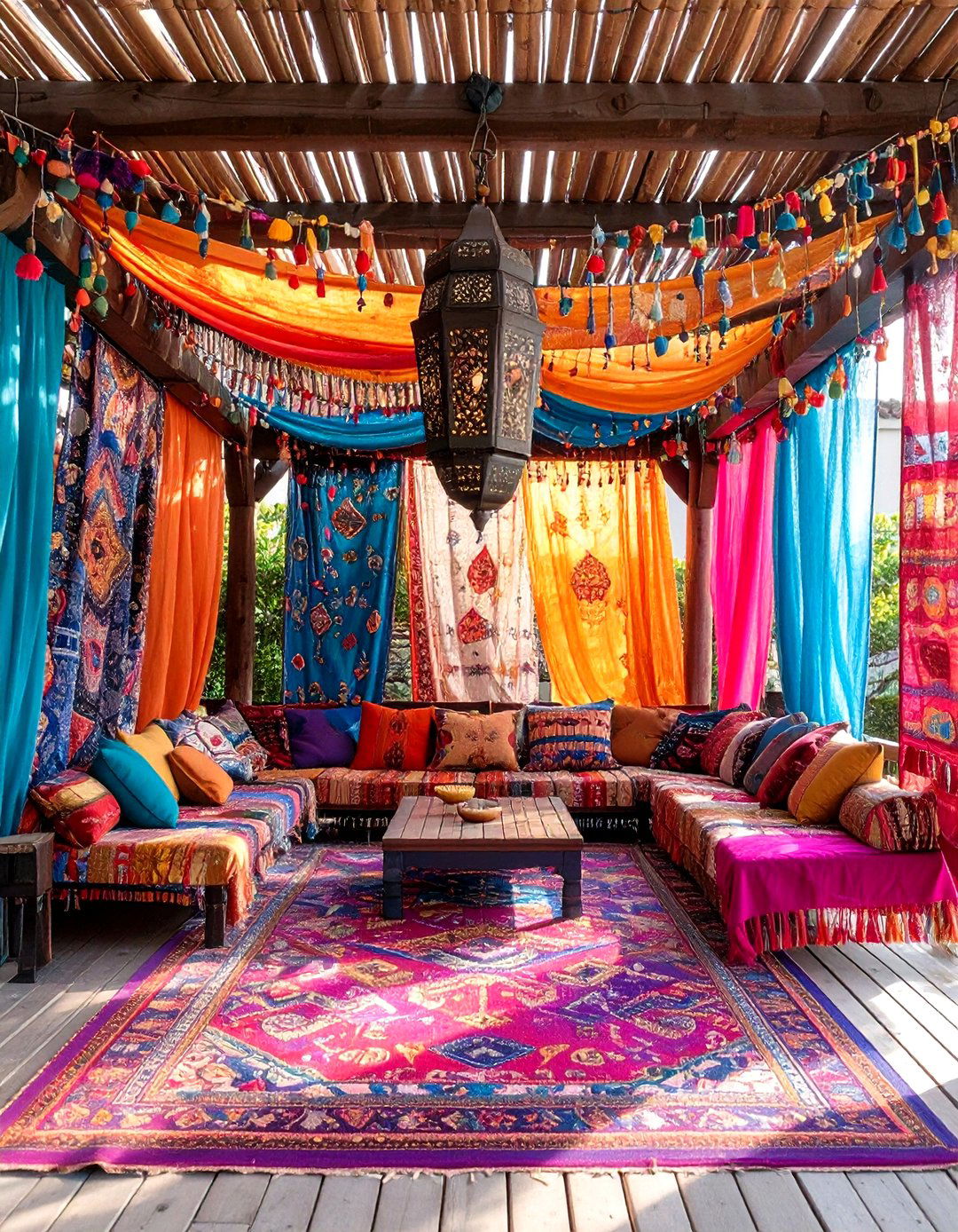 Fabric Draped Pergola for a Boho House Exterior - 20 Boho House Exterior Ideas