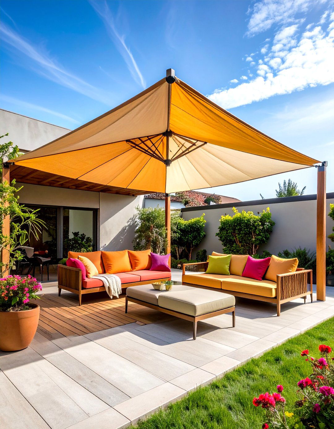 Fabric Shade Sail Covered Patio for Modern Minimalism - 20 Covered Patio Ideas