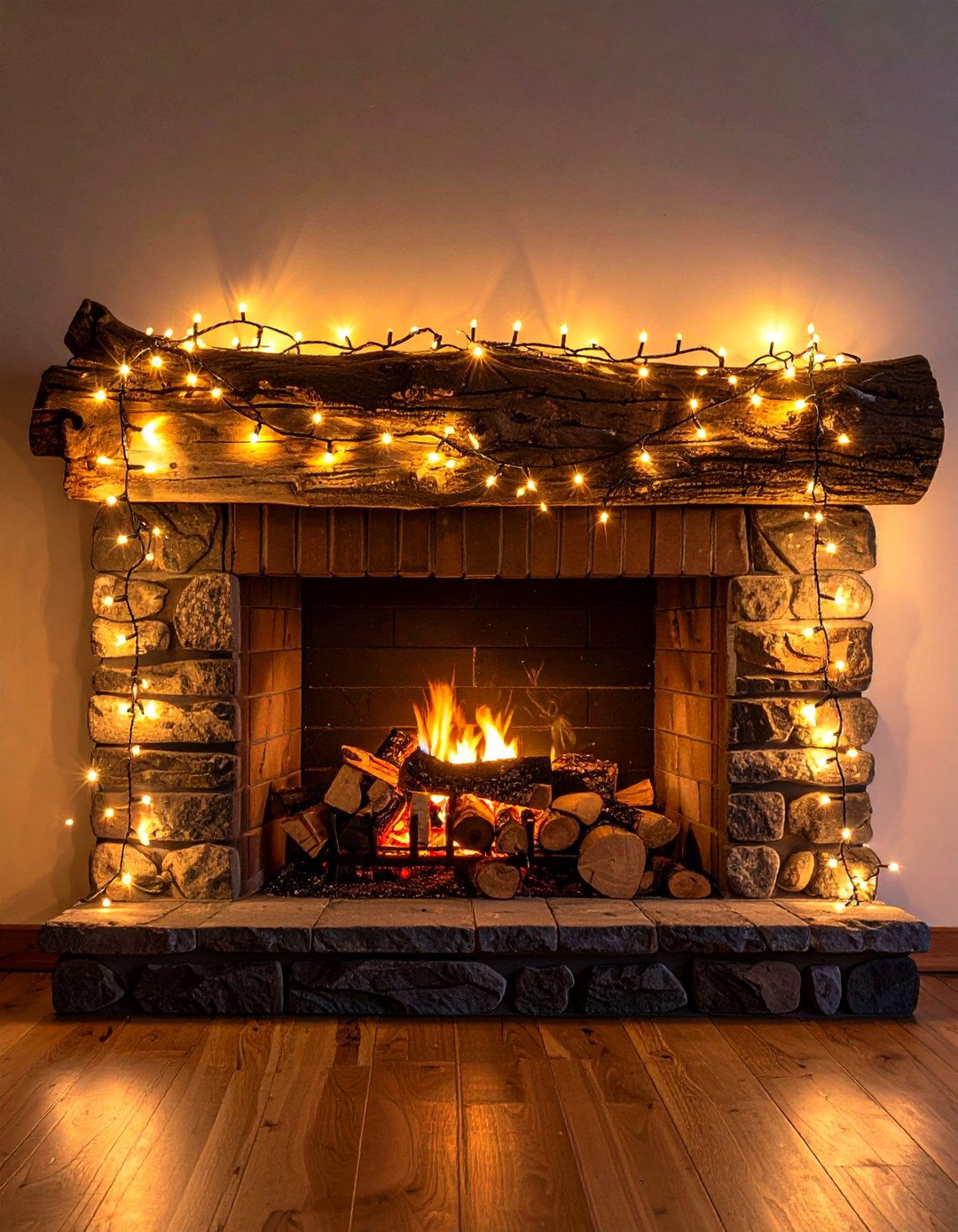 Fairy Light Garland Lends Storybook Charm - 20 Fireplace Mantel Lighting Ideas