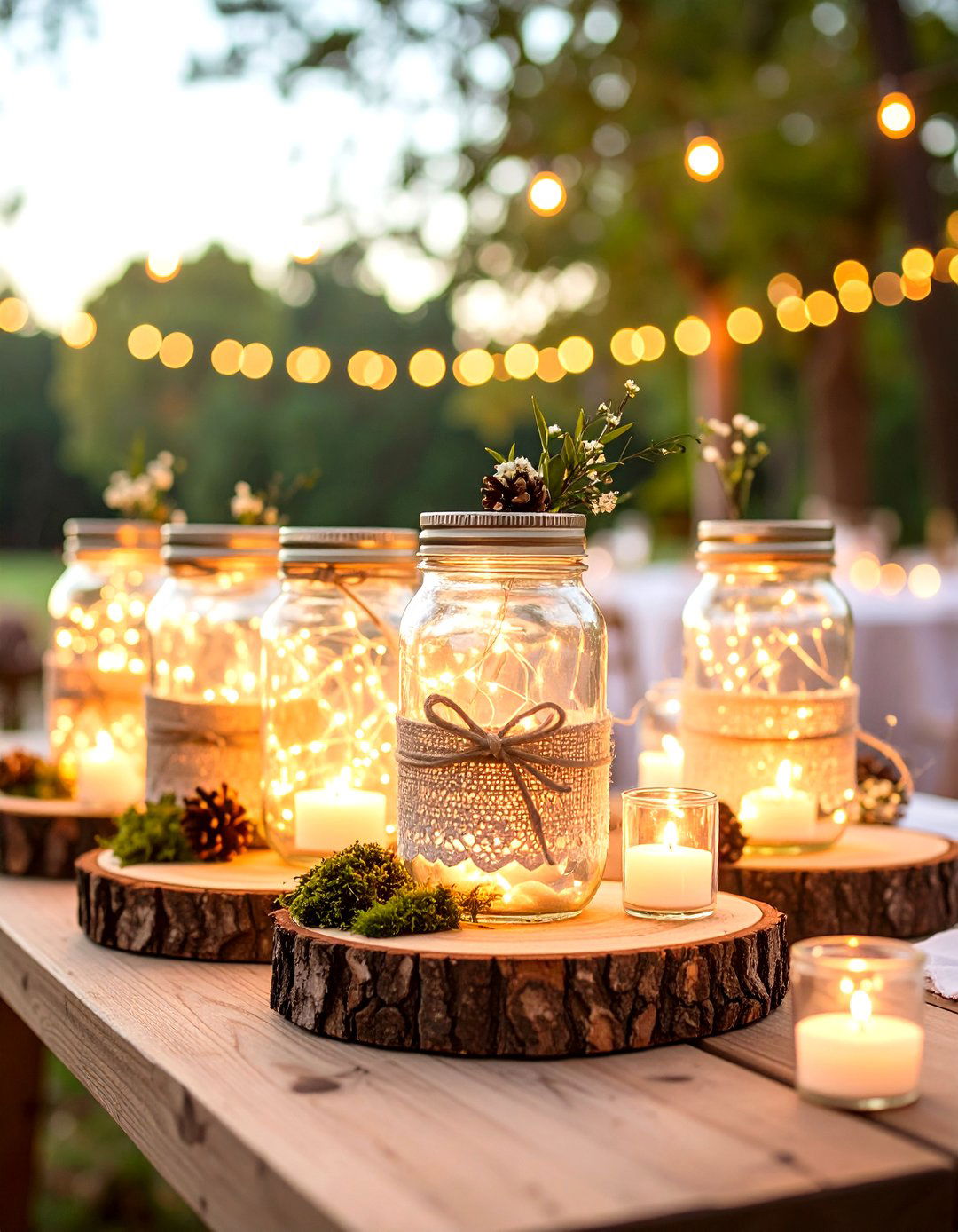 Fairy Light Mason Jar Rustic Wedding Centerpieces with Magical Illumination - 20 Rustic Wedding Centerpieces
