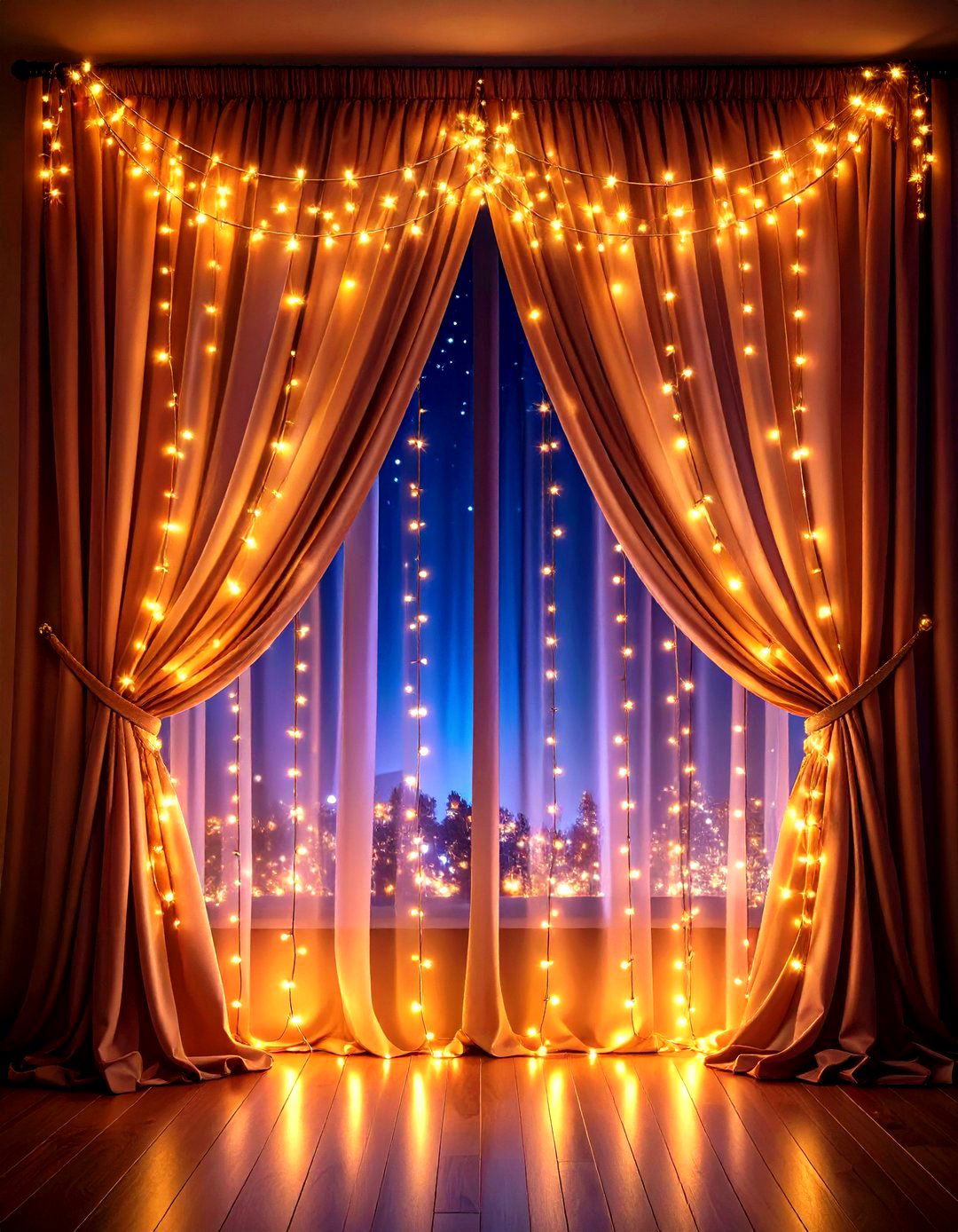 Fairy Light Topped Curtains for Night Time Magic - 20 Boho Curtain Ideas