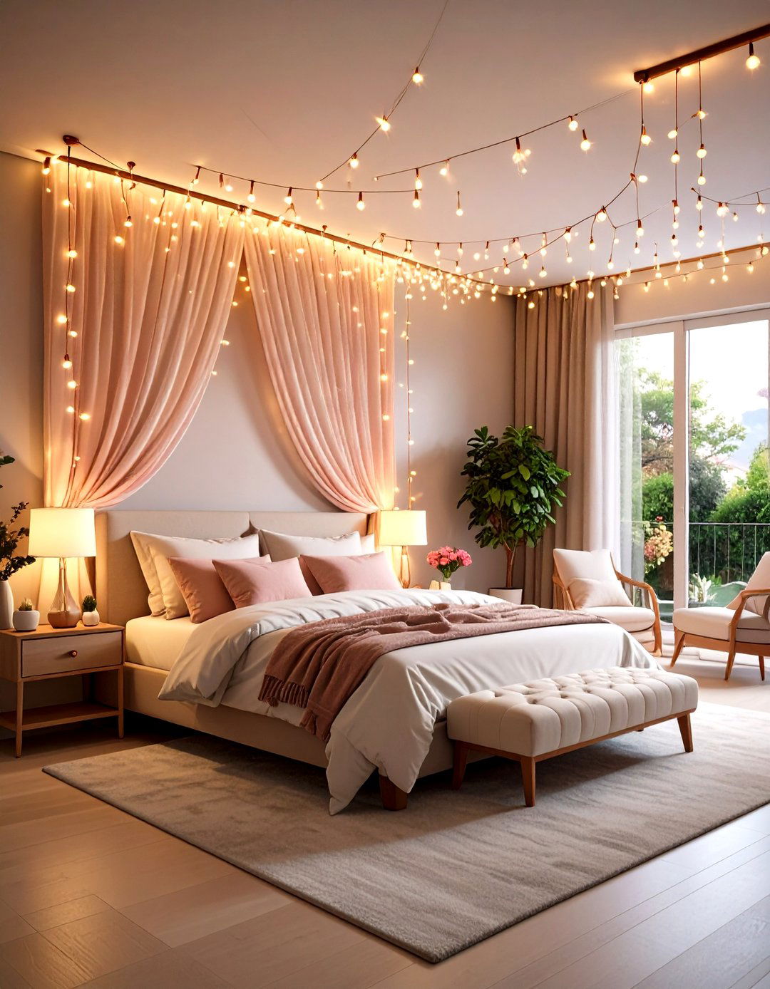 Fairy Lights Ceiling Romantic Bedroom Idea - 20 romantic bedroom ideas
