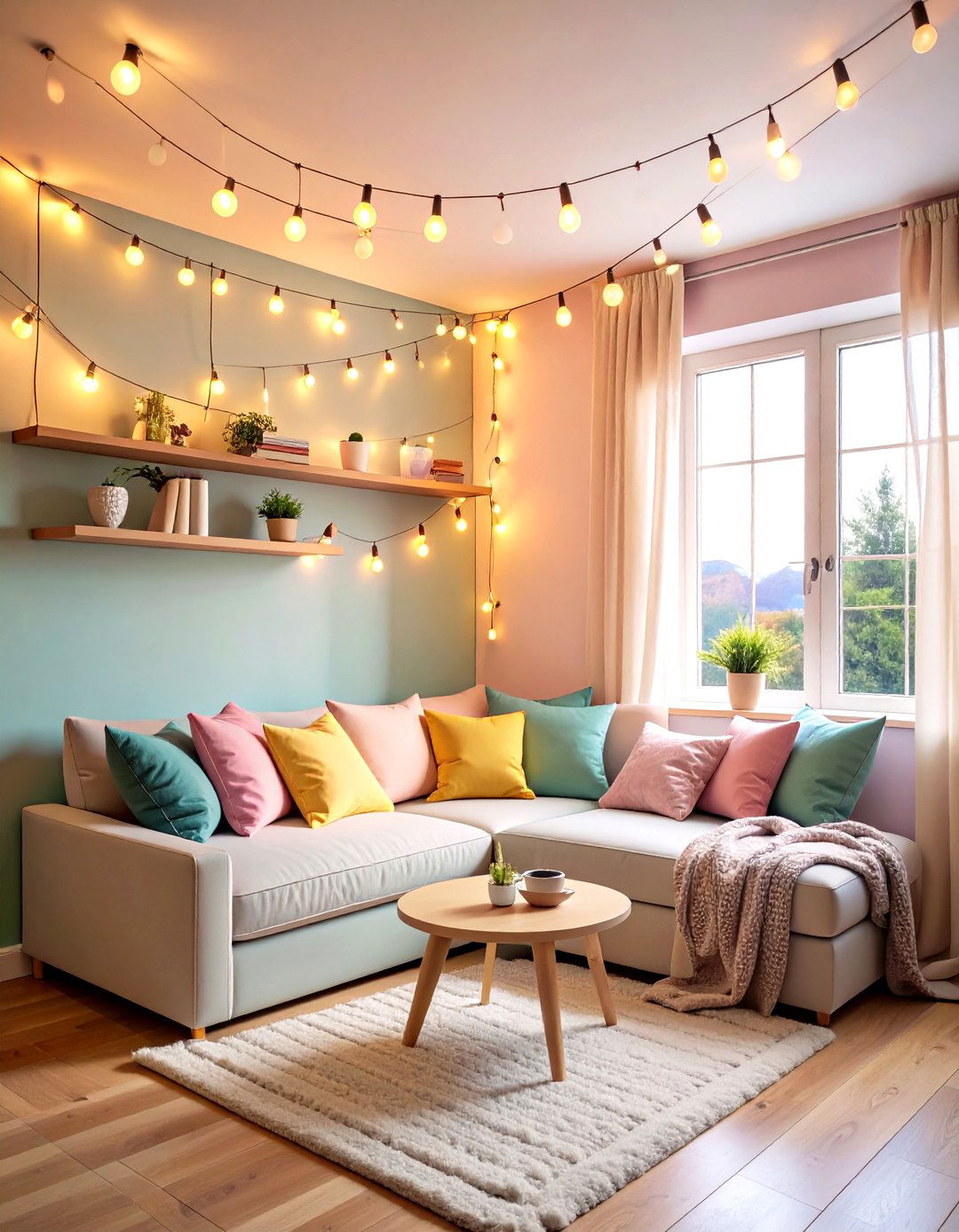 Fairy Lights Strung Across Walls - 20 Boho Toddler Room Ideas