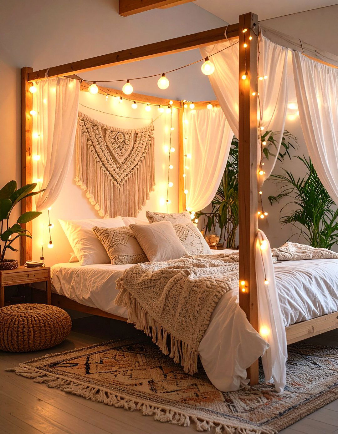 Fairy String Lights for Dreamy Ambience - 20 Hippie Bedroom Ideas