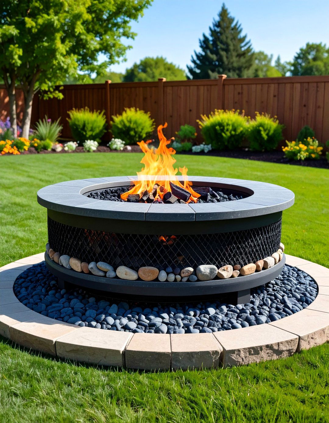 Family Friendly Flagstone Fire Pit and Play Zone - 20 Flagstone Fire Pit Ideas