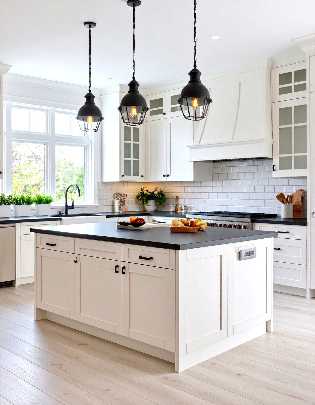 Family Friendly White Kitchen with Black Countertops - 20 white kitchen with black countertops ideas