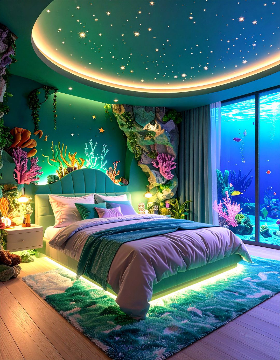 Fantasy Mermaid Bedroom with Underwater Grotto Elements - 20 Mermaid Bedroom Ideas
