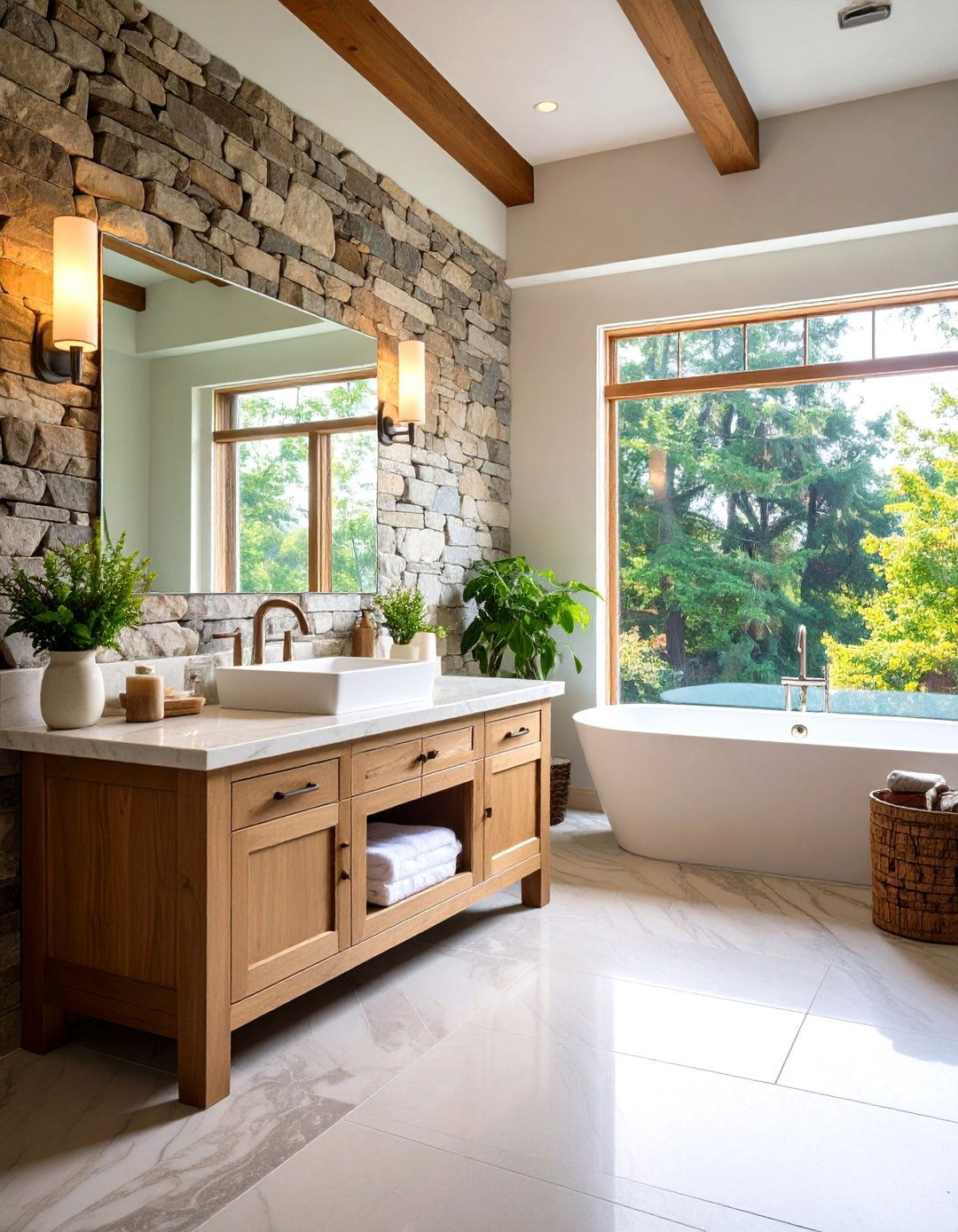 Farmhouse Bathroom Natural Stone Elements - 20 Farmhouse Bathroom Ideas