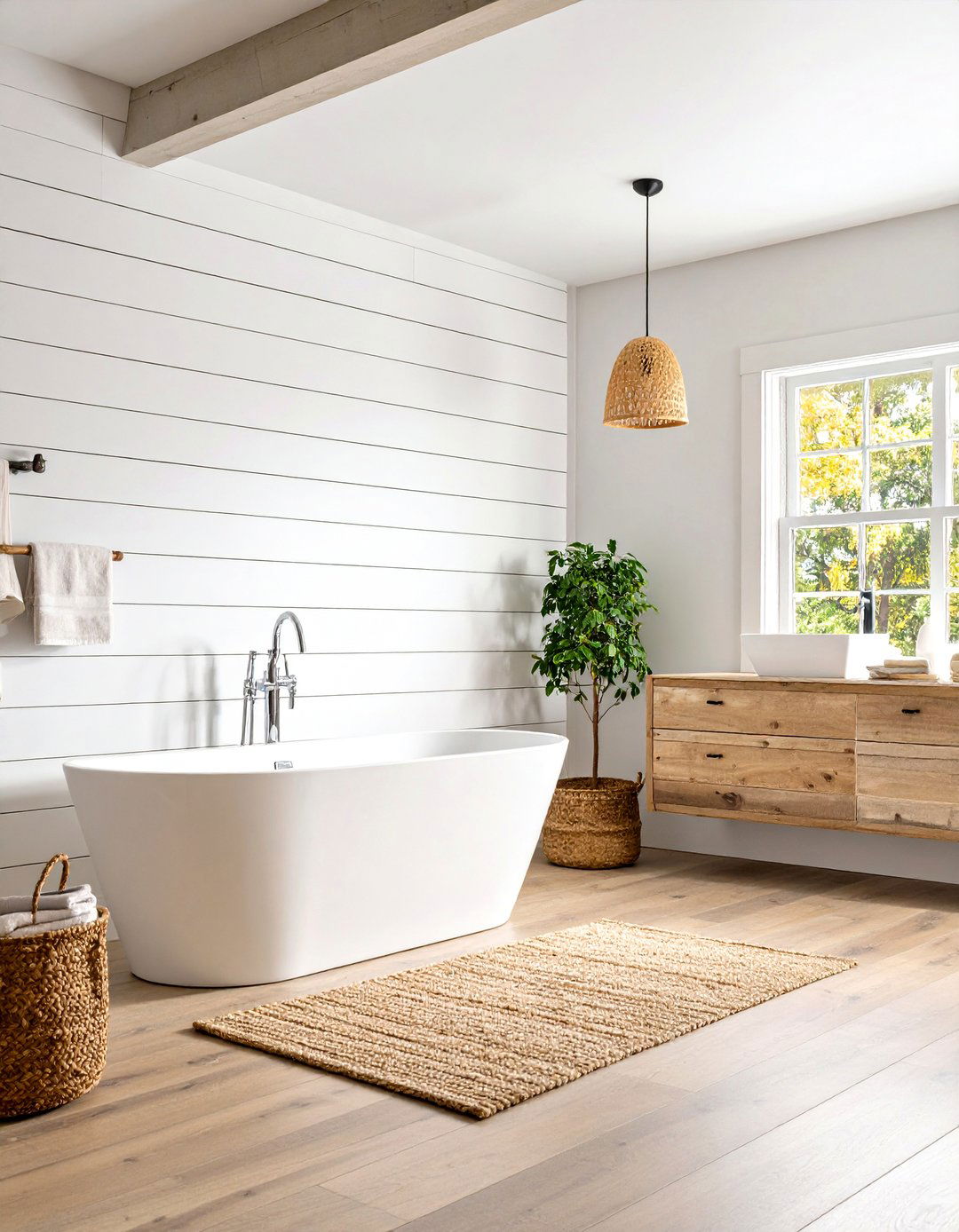 Farmhouse Bathroom Shiplap Wall Treatment - 20 Farmhouse Bathroom Ideas