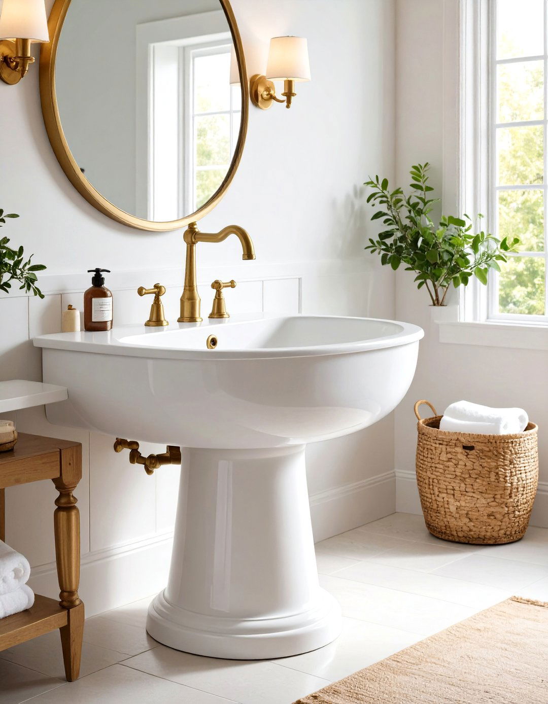 Farmhouse Bathroom Vintage Pedestal Sink - 20 Farmhouse Bathroom Ideas