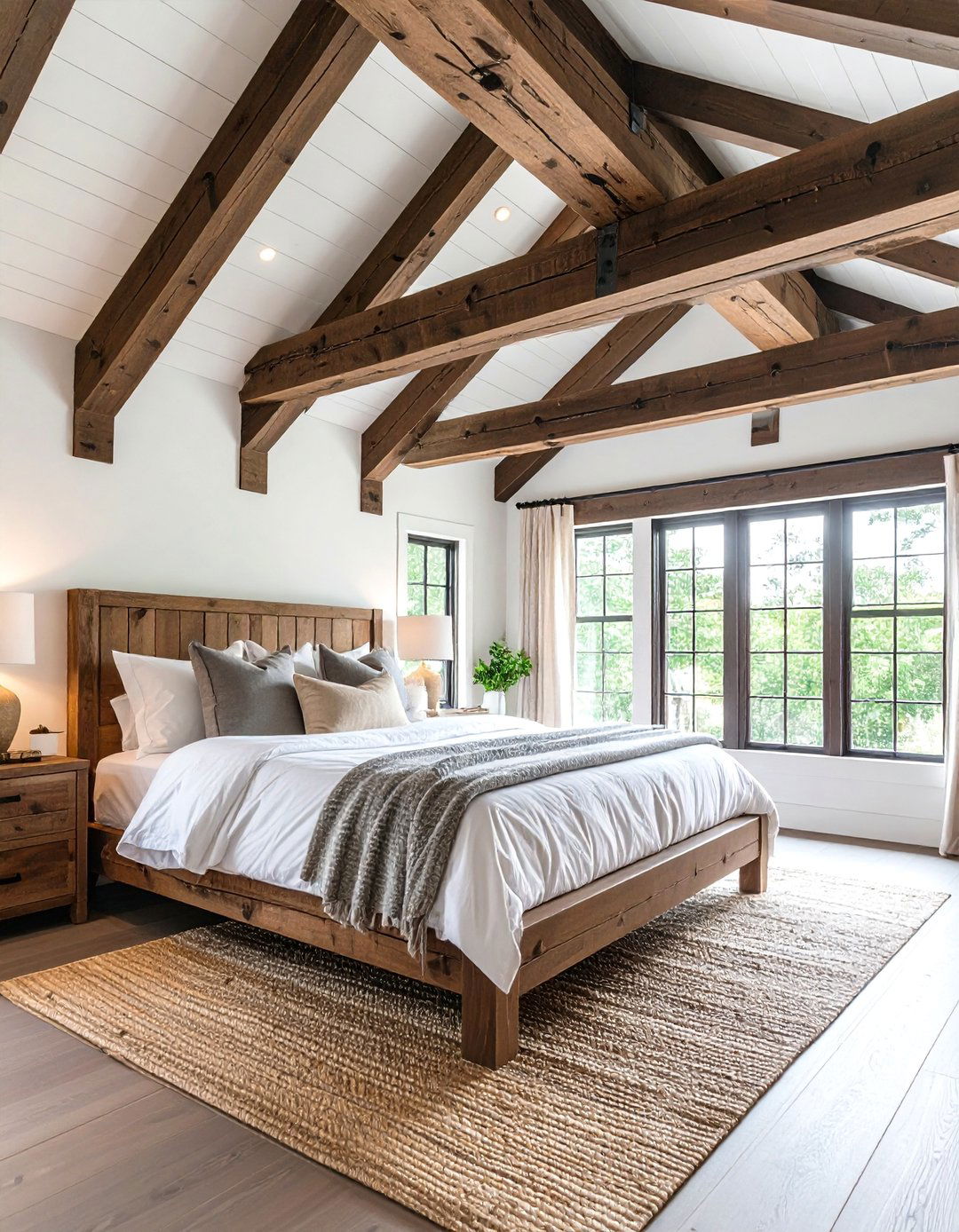 Farmhouse Bedroom Exposed Wooden Beam Ceiling Design - 20 Farmhouse Bedroom Ideas