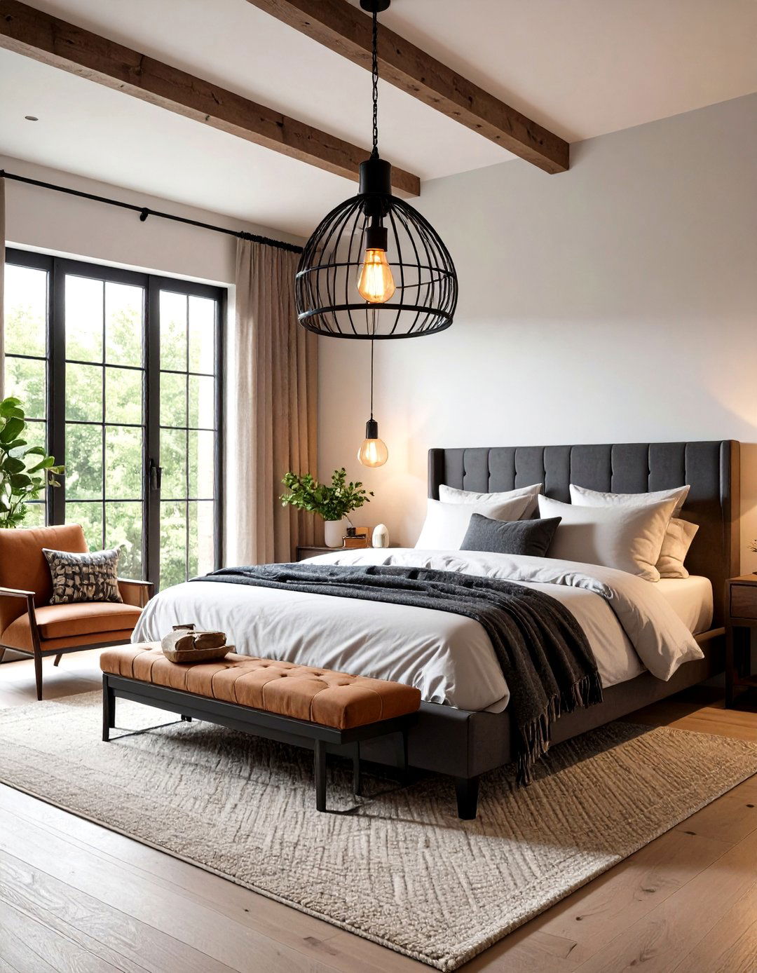 Farmhouse Bedroom Industrial Lighting Fixture Blend - 20 Farmhouse Bedroom Ideas