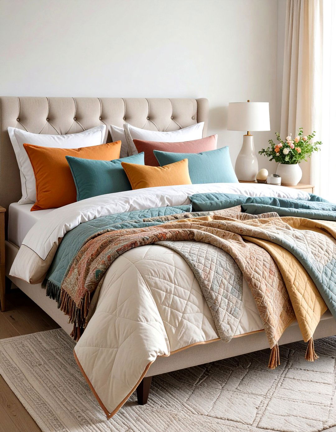 Farmhouse Bedroom Quilted Bedding Layer System - 20 Farmhouse Bedroom Ideas