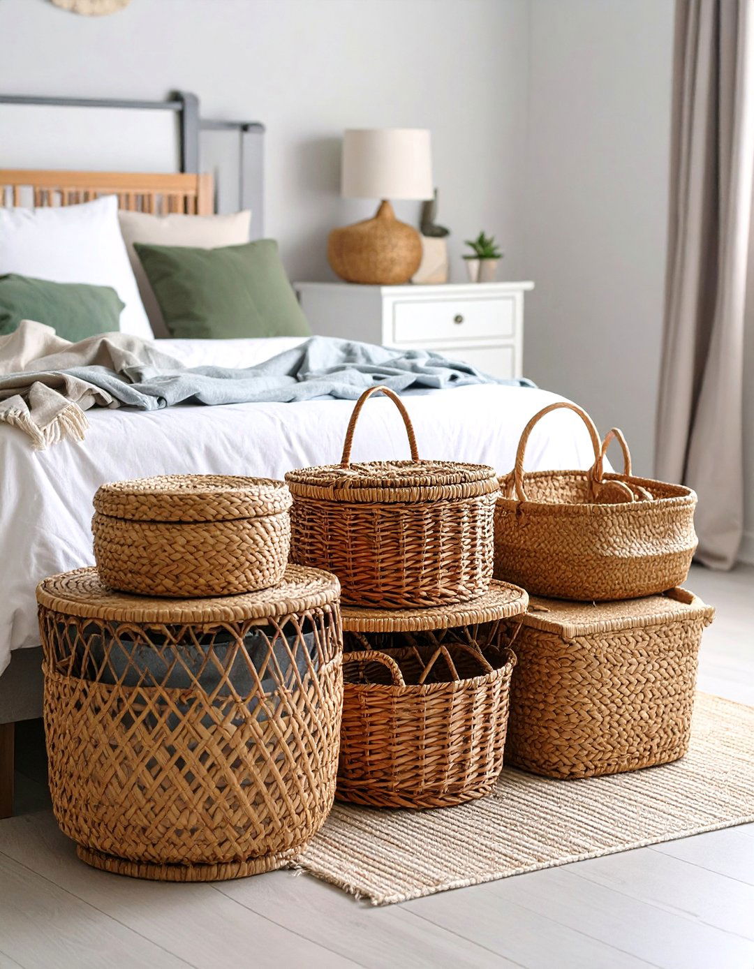 Farmhouse Bedroom Woven Basket Storage Solutions - 20 Farmhouse Bedroom Ideas