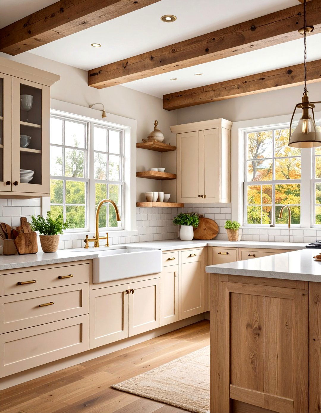 Farmhouse Beige Kitchen Cabinets with Rustic Elements - 20 Kitchens With Beige Kitchen Cabinets