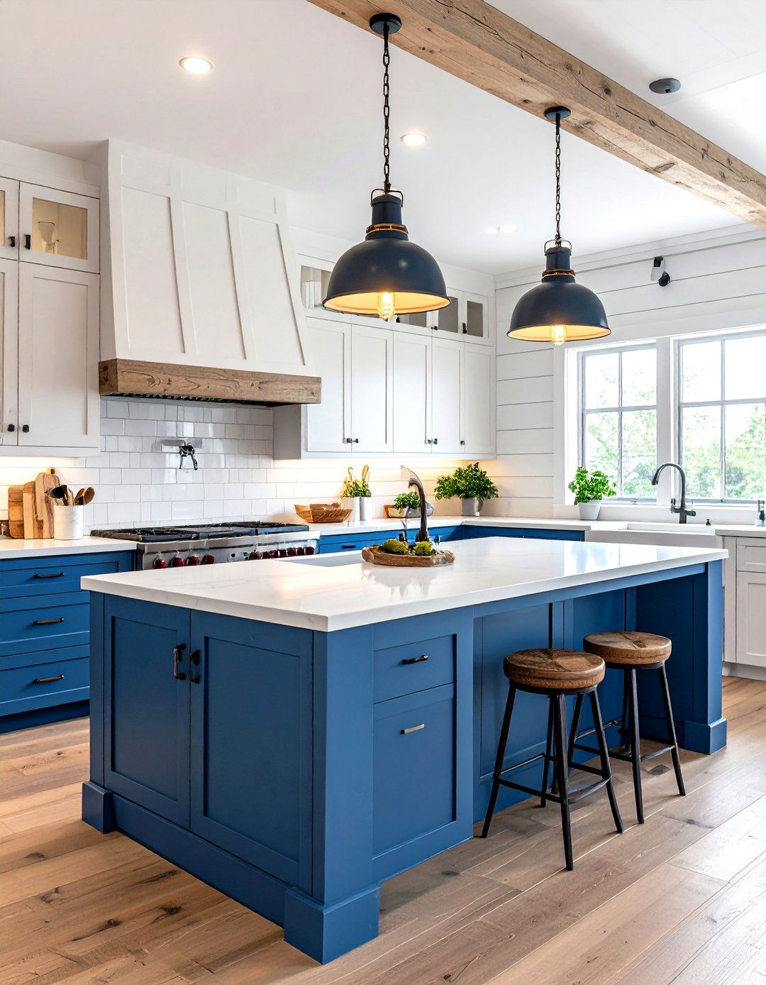 Farmhouse Blue Quartzite Kitchen with Shiplap Walls - 20 kitchens with blue countertops