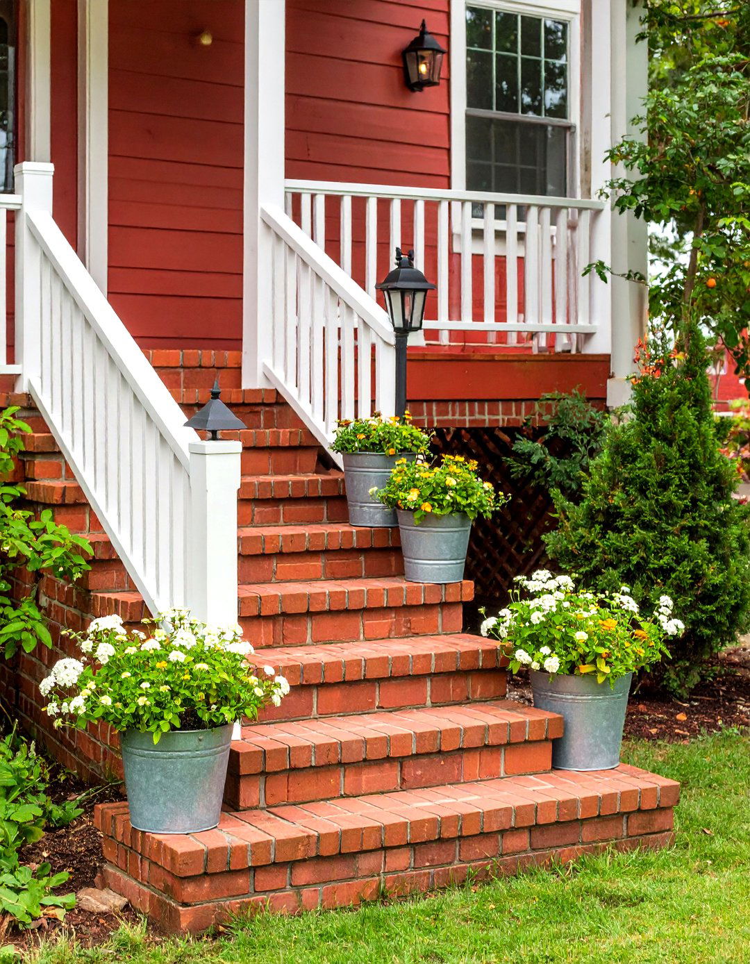 Farmhouse Brick and Wood Front Steps - 20 Front Step Ideas