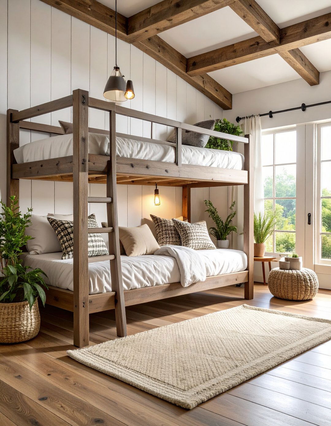 Farmhouse Bunk Room with Dark Wood and Metal Accents - 20 bunk room ideas