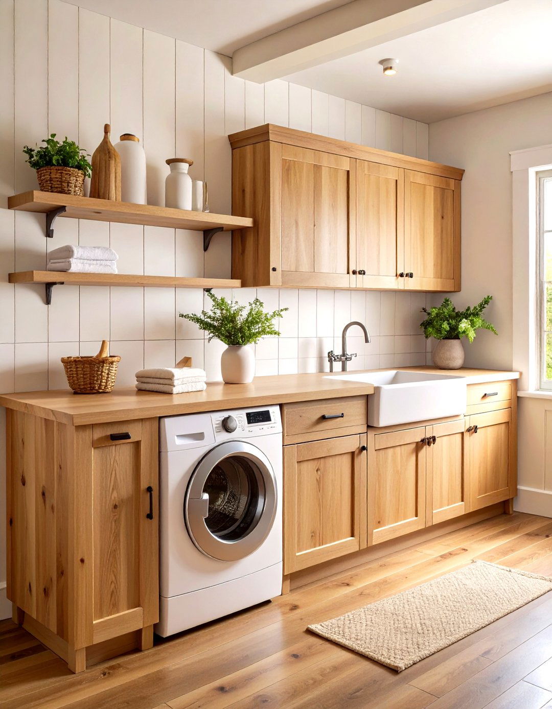 Farmhouse Butcher Block Laundry Room Countertop - 20 Laundry Room Countertop Ideas
