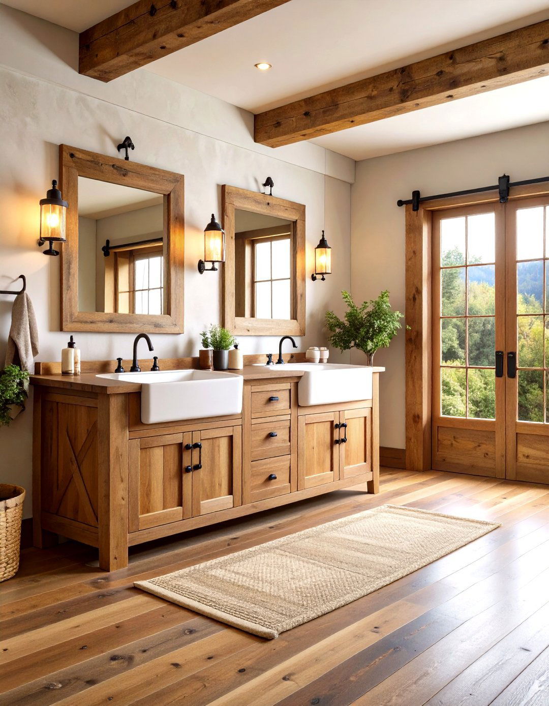 Farmhouse Double Vanity with Warm Wood Character - 20 Double Vanity Bathroom Ideas