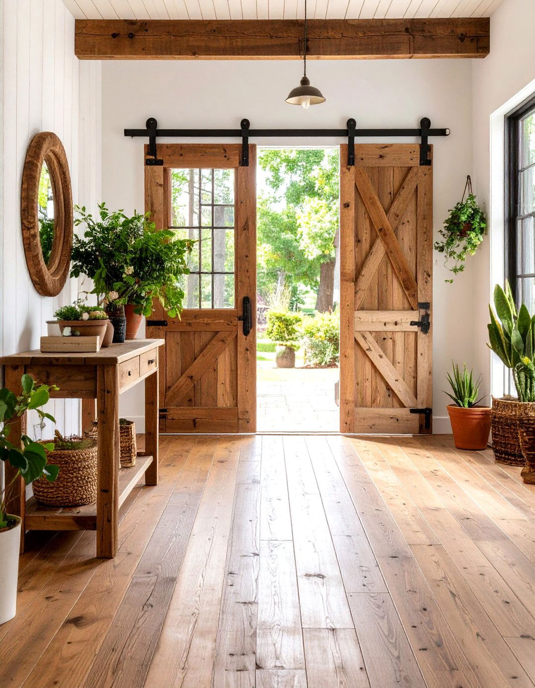 Farmhouse Entryway Barn Door Console Table - 20 Farmhouse Entryway Ideas