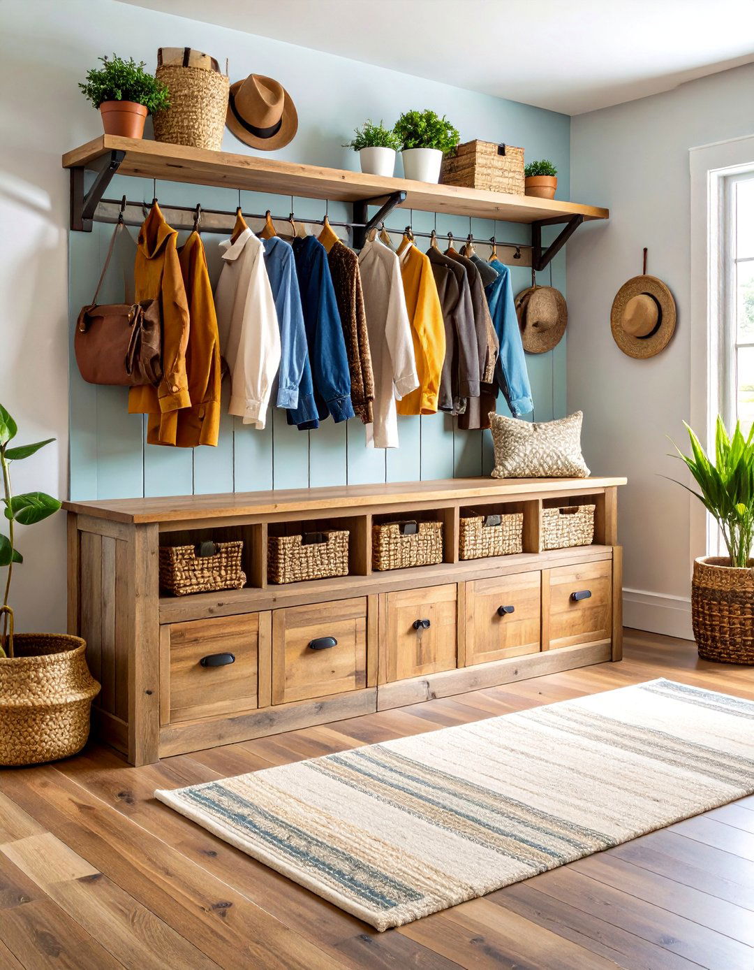 Farmhouse Entryway Rustic Wood Storage Bench - 20 Farmhouse Entryway Ideas
